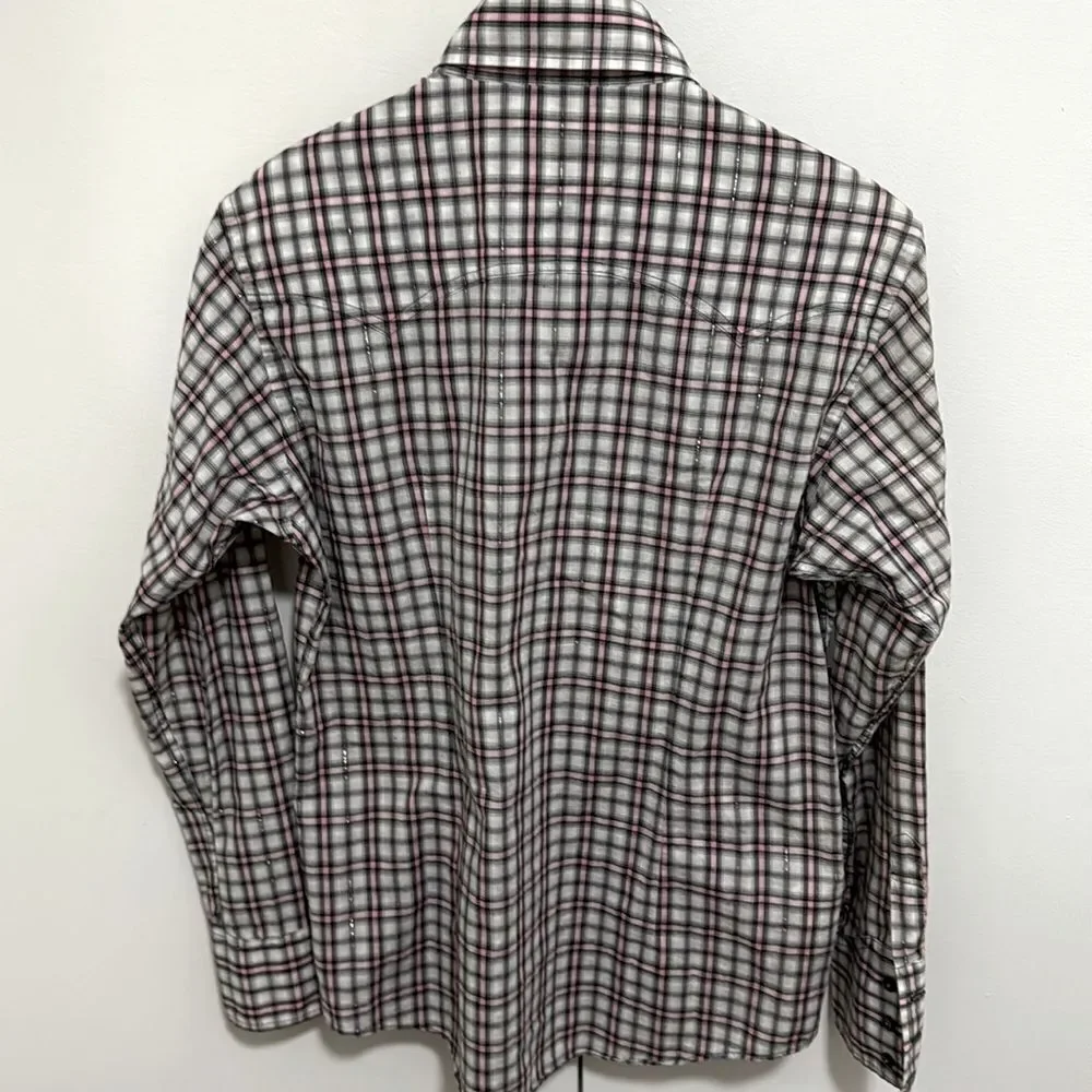 Burberry Woman’s Black Label Japan Long Sleeve Blouse Plaid w/Metallic Thread. - Picture 2 of 10